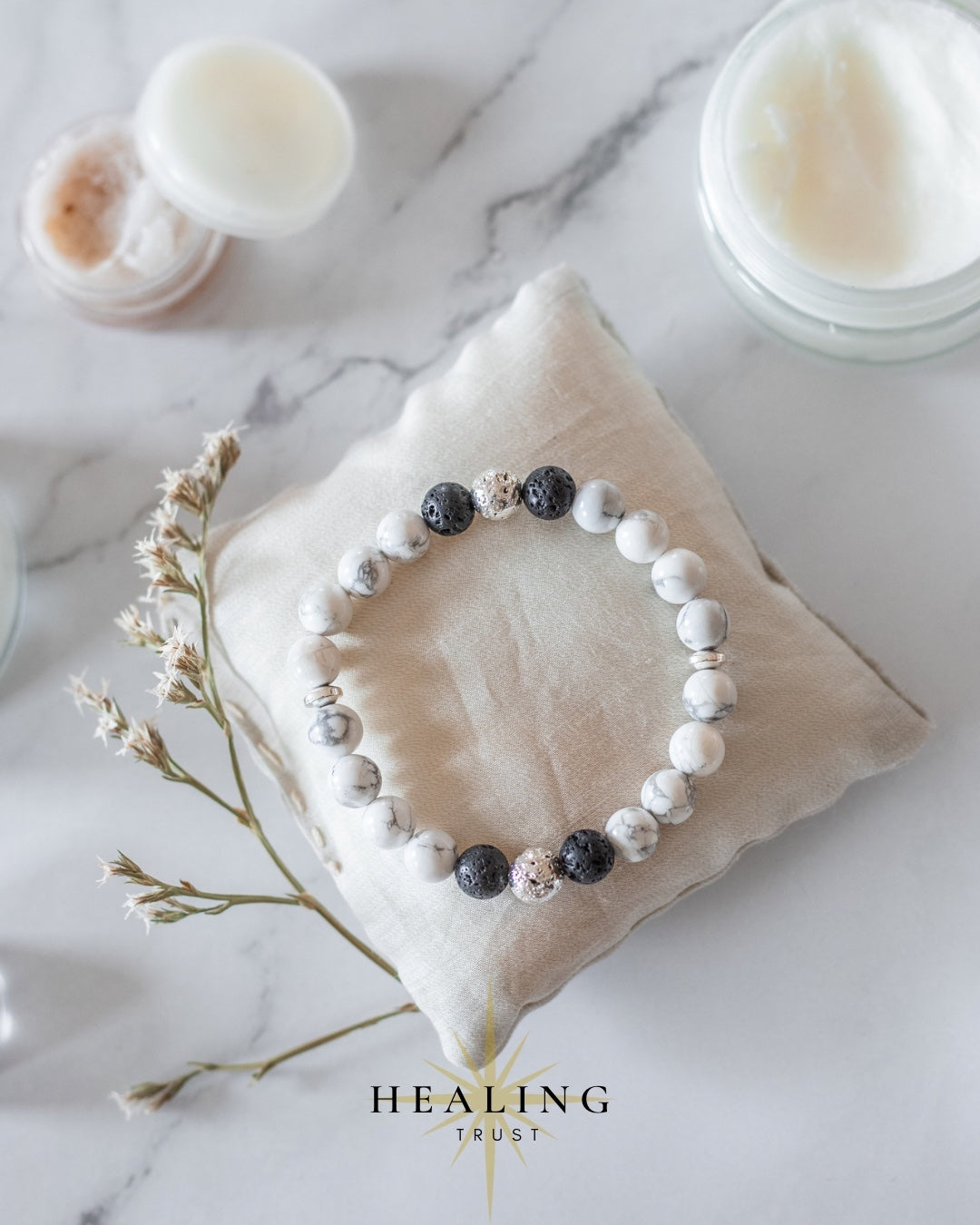 "Howlite is a calming stone helps you release negative emotions and breathe when feeling overwhelmed or stressed out."