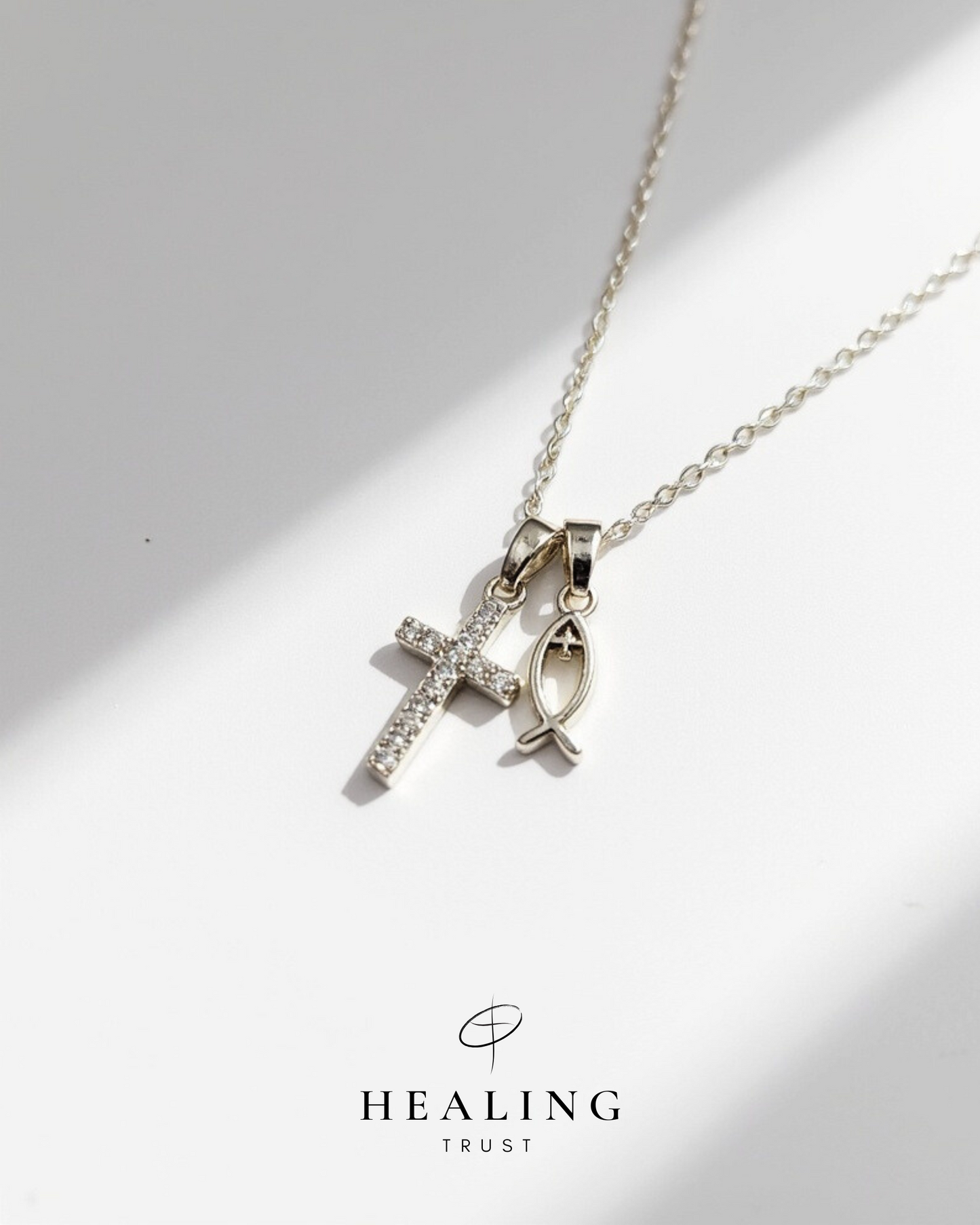 Abundance Cross Necklace (White Gold Plated)