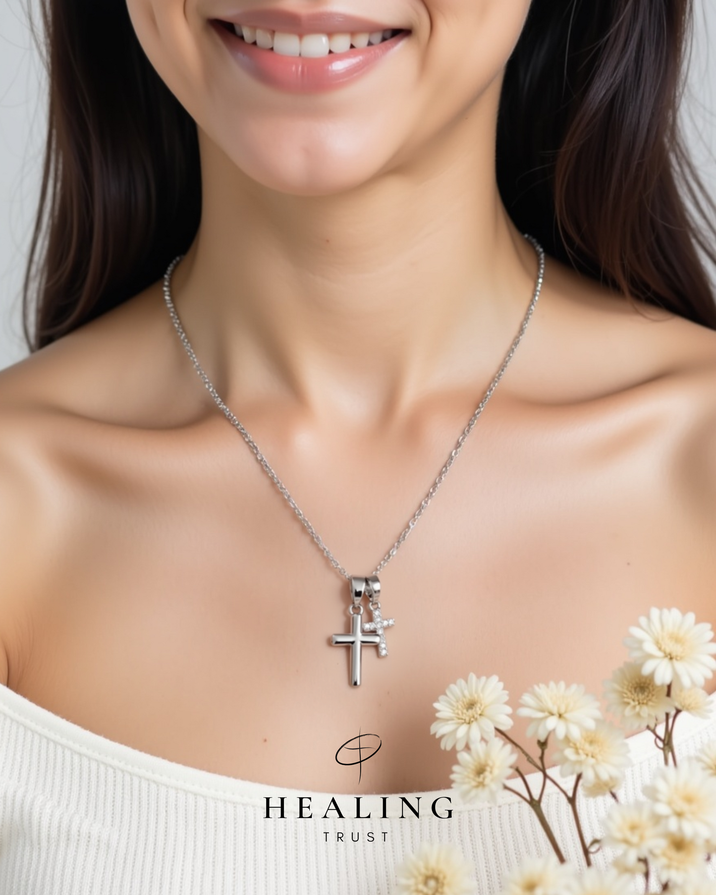 Praise Cross Necklace (White Gold Plated)