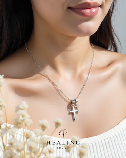 Praise Cross Necklace (White Gold Plated)