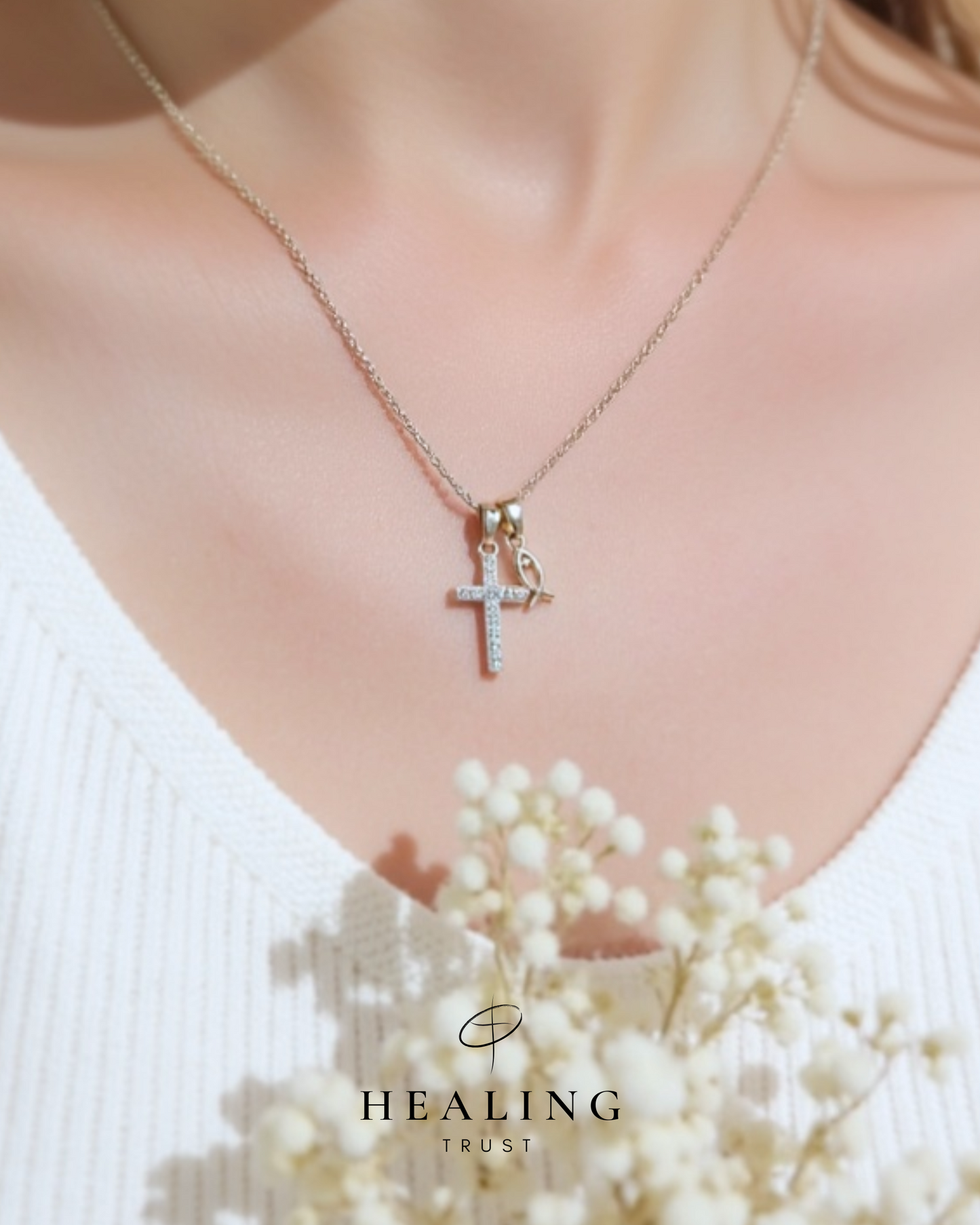 Abundance Cross Necklace (White Gold Plated)