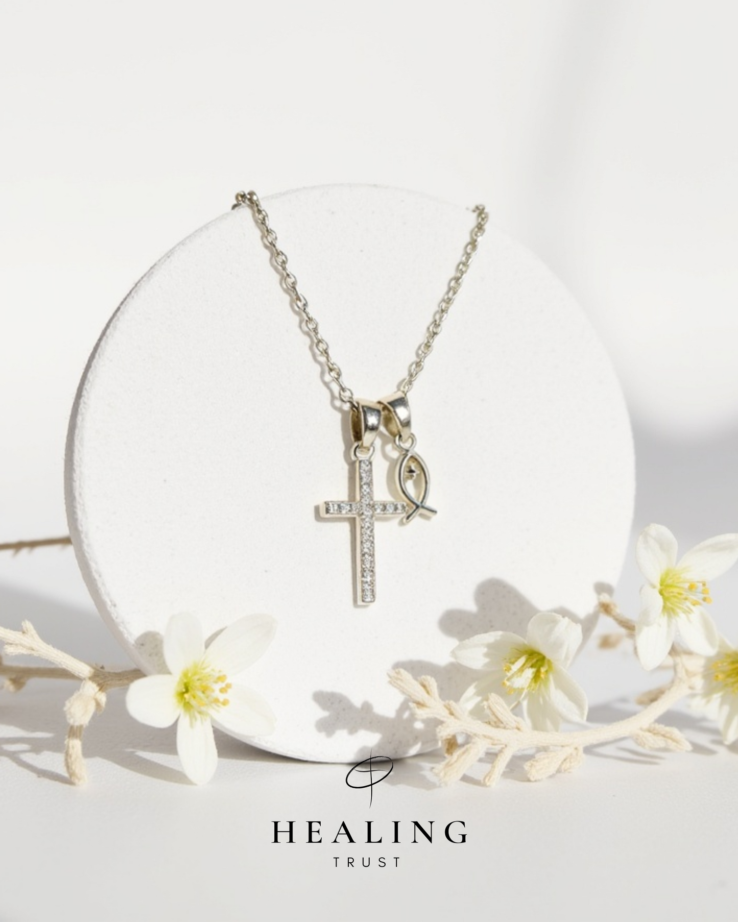 Abundance Cross Necklace (White Gold Plated)