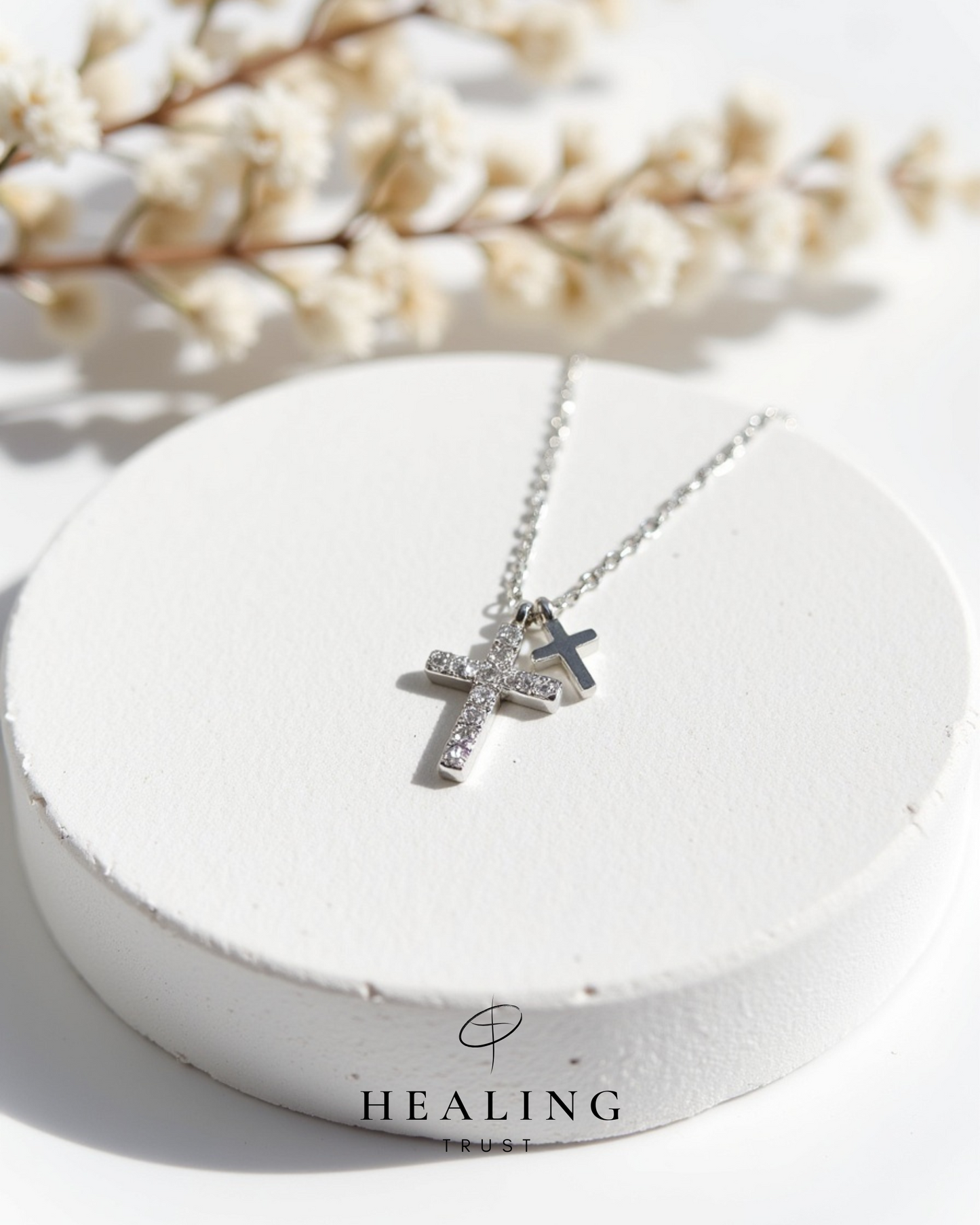 Blessings Cross Necklace (White Gold Plated)