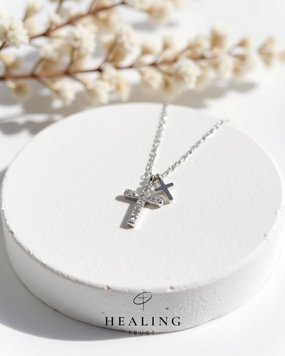 Blessings Cross Necklace (White Gold Plated)