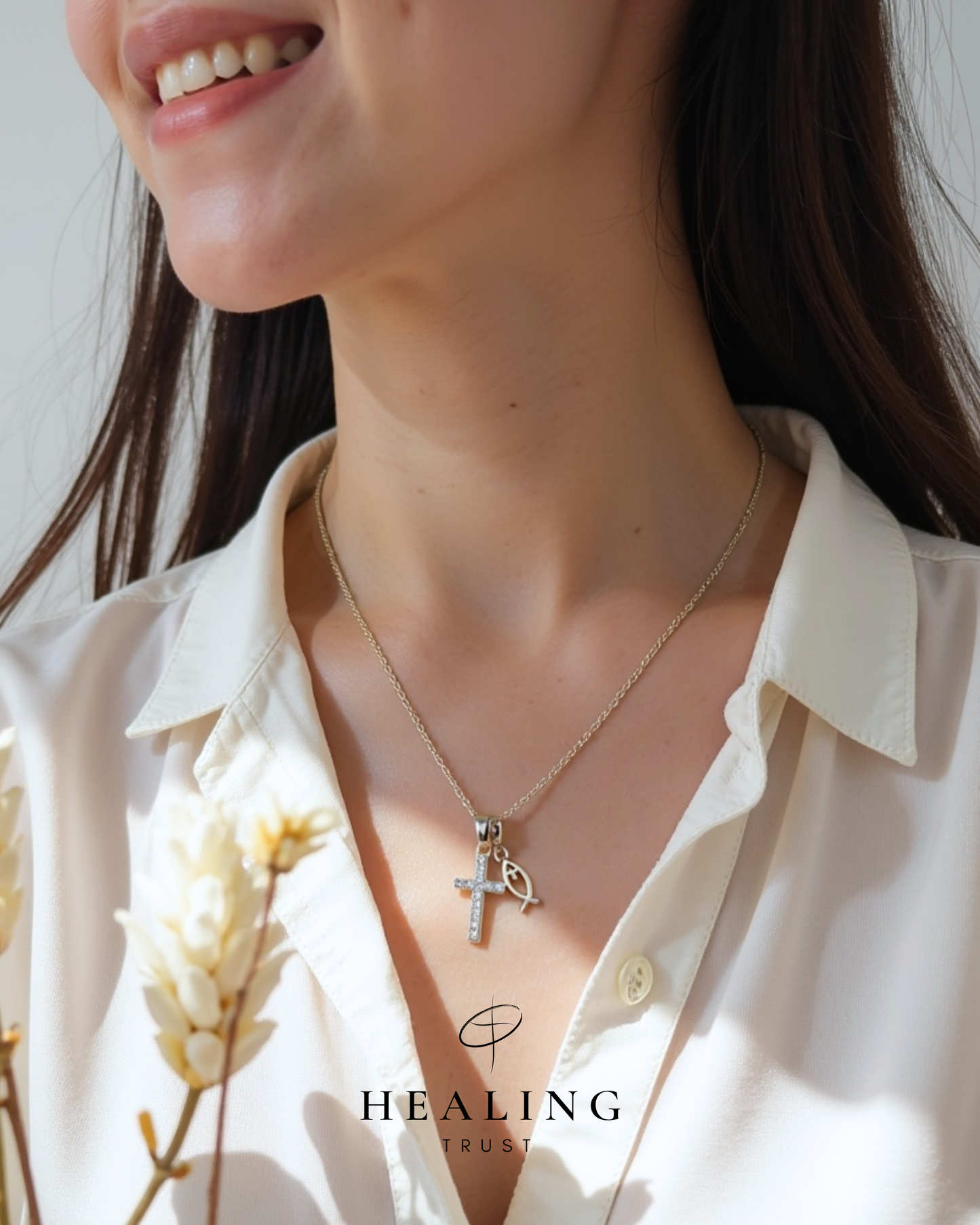 Abundance Cross Necklace (White Gold Plated)