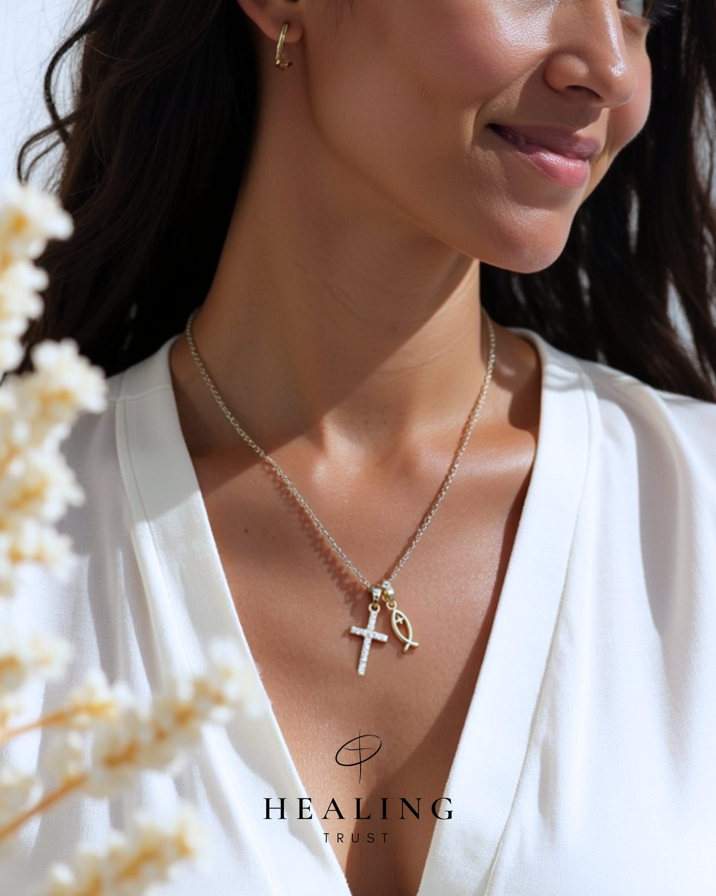 Abundance Cross Necklace (White Gold Plated)