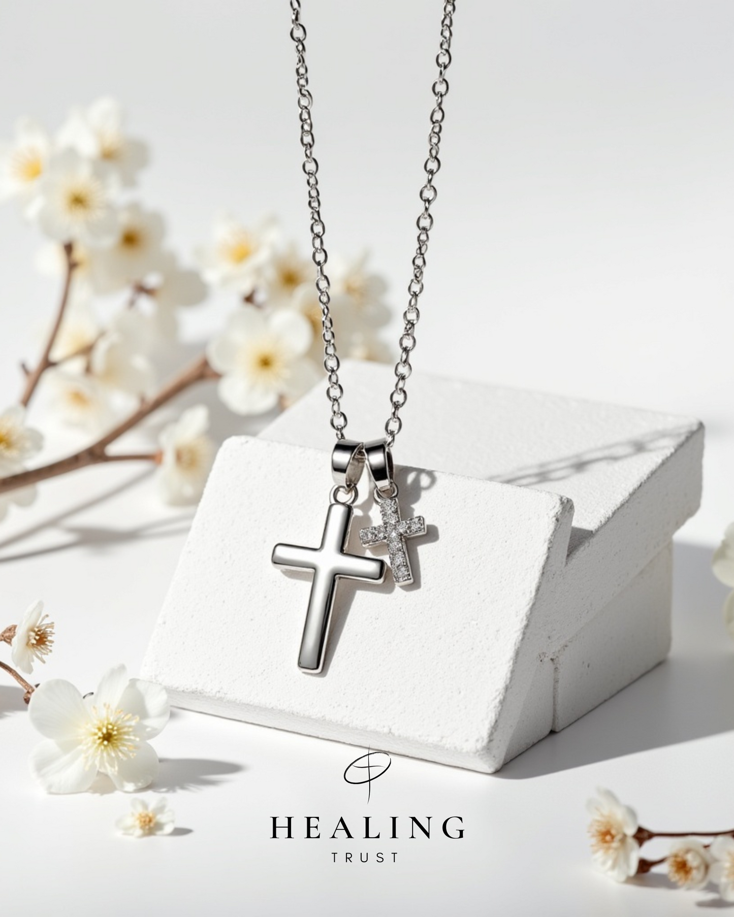 Praise Cross Necklace (White Gold Plated)