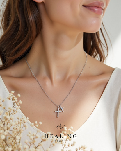 Blessings Cross Necklace (White Gold Plated)