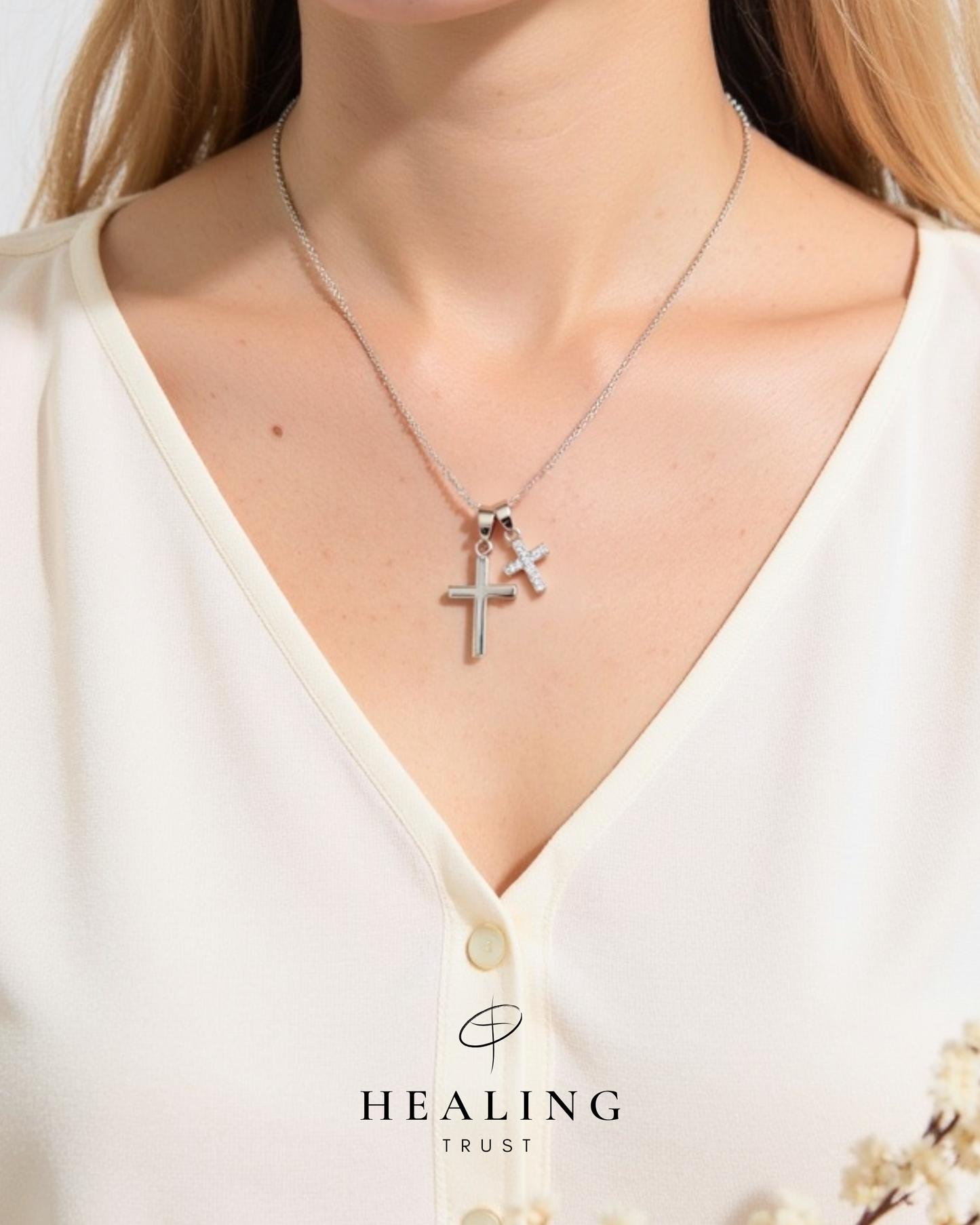 Praise Cross Necklace (White Gold Plated)