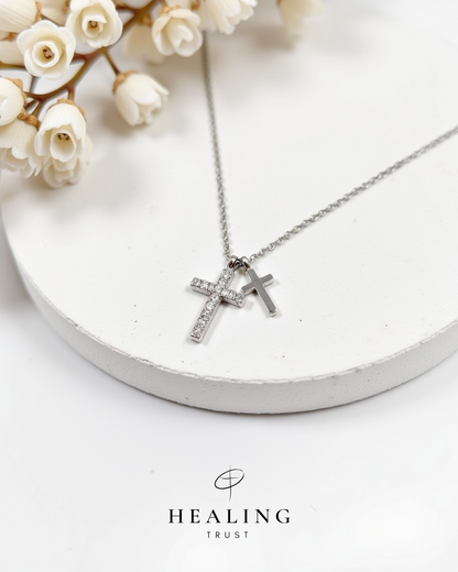 Blessings Cross Necklace (White Gold Plated)